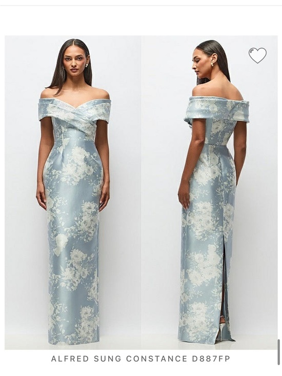 ALFRED SUNG Dresses & Skirts - Alfred Sung/Dessy Constance Off-Shoulder Floral Jacquard Gown in Light Blue